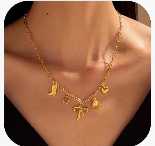 Gold charm chain necklace